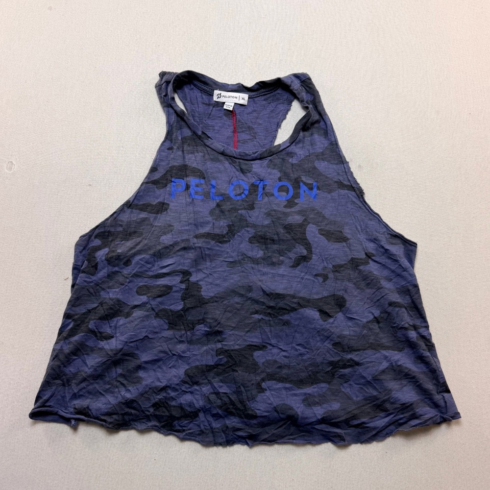 Peloton Tank Top Women Extra Large Purple Camo Excellent Cropped Racerback Logo